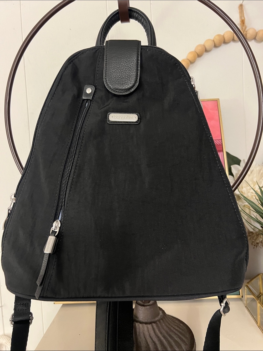 Baggallini Black Zipper Sling Backpack with RFID wallet